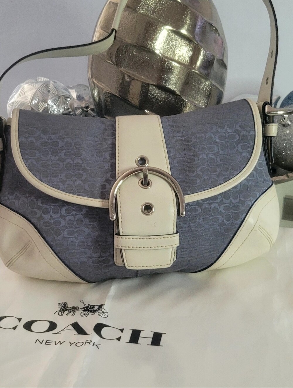Coach Soho Y2K Vintage Signature C Bag Blue & White Good Cond with Dustbag